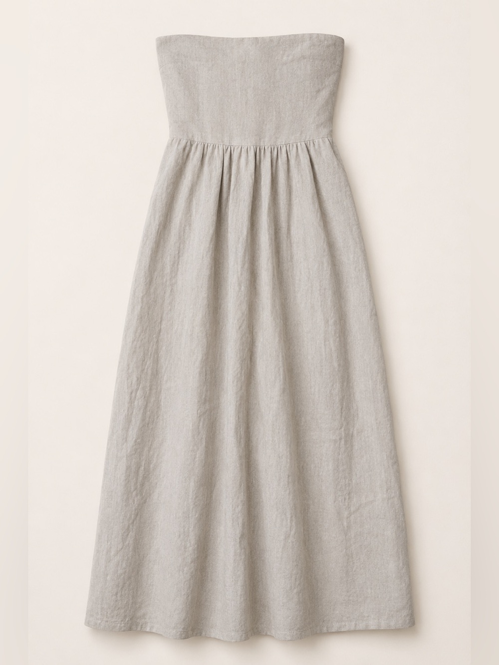 Olivaceous 100% Linen Strapless Maxi Dress Neutral Boho Minimalist